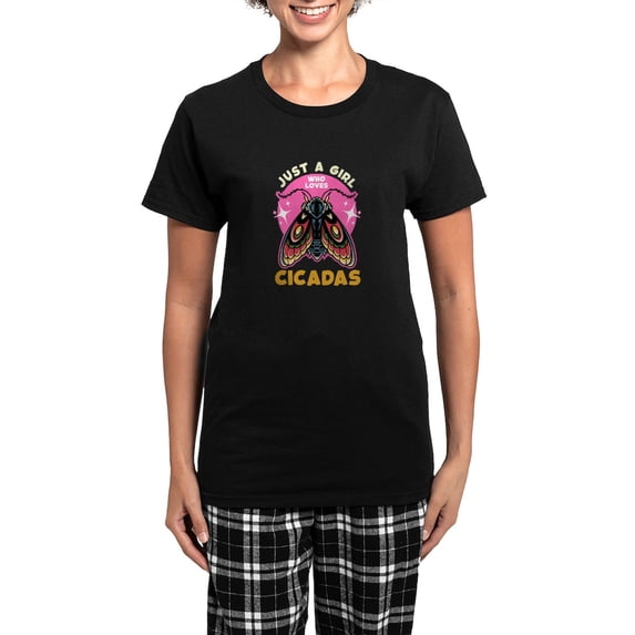 CafePress - Cicadas Just A Girl Who Loves Cicadas Entomology - Women's Short Sleeve Print T-Shirt and Pants Dark Cotton Pajama Set