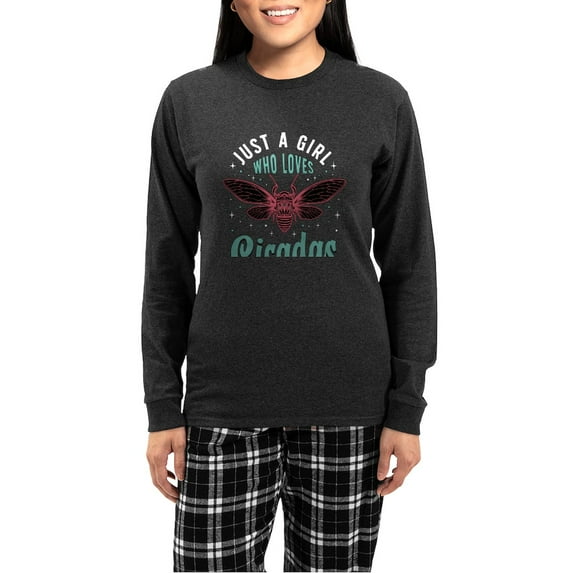 CafePress - Cicadas Just A Girl Who Loves Cicadas Entomology - Women's Long Sleeve Charcoal Gray Pajamas