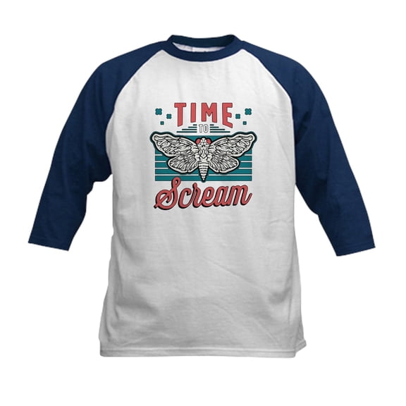 CafePress - Cicadas Time To Scream Loves Periodical Cicadas Kids Baseball T Shirt - Kids Cotton Baseball Jersey, 3/4 Sleeve Shirt