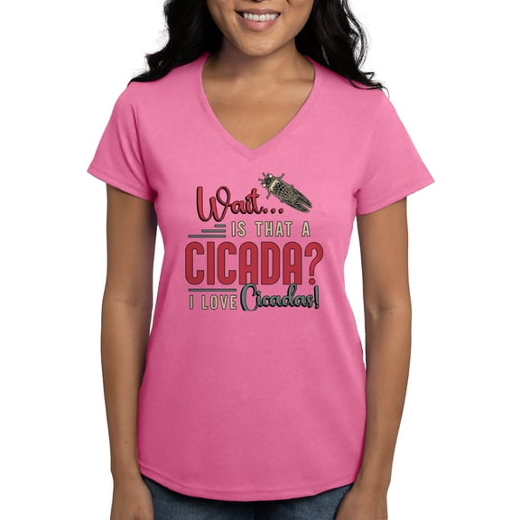 CafePress - Cicadas Wait Is That A Cicada Entomologist Insects Women's V Neck T Shirt - Women's V-Neck Dark T-Shirt