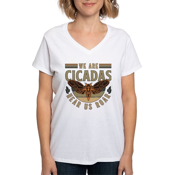 CafePress - Cicadas We Are Cicadas Hear Us Roar Flying Insects Women's V Neck T Shirt - Womens Cotton V-Neck T-shirt