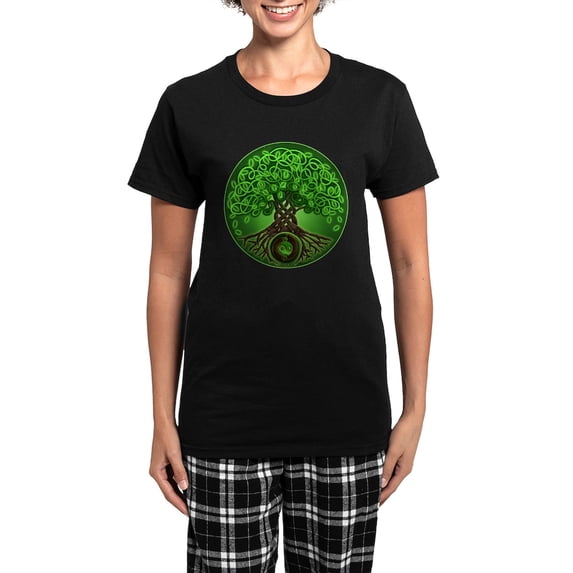CafePress - Circle Celtic Tree Of Life Women's Dark Pajamas - Women's Short Sleeve Print T-Shirt and Pants Dark Cotton Pajama Set