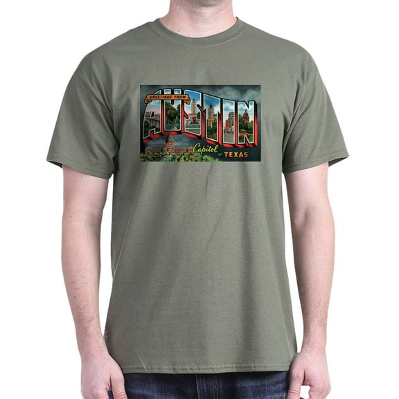CafePress - City Of Austin Postcard Dark T Shirt - Men's Classic Graphic Cotton T-Shirt