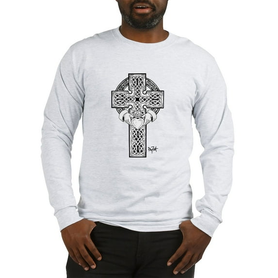 CafePress - Claddagh Cross Long Sleeve T Shirt - Unisex Cotton Long Sleeve T-Shirt