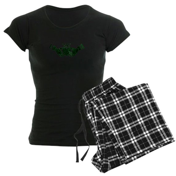 CafePress - Claddagh Green Women's Dark Pajamas - Women's Short Sleeve Print T-Shirt and Pants Dark Cotton Pajama Set