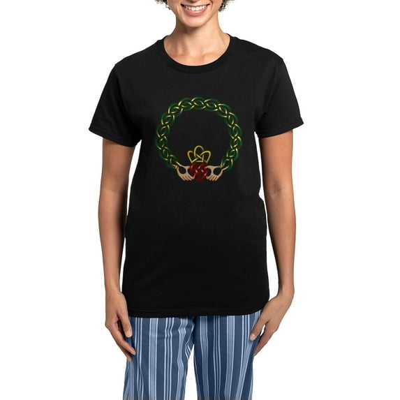 CafePress - Claddagh Pajamas - Women's Short Sleeve Print T-Shirt and Pants Dark Cotton Pajama Set