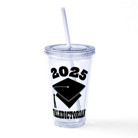 CafePress - Class Of 2025 Valedictorian - 16 Ounce Classic Clear Insulated Double Wall Tumbler Cup with Lid Straw , Reusable