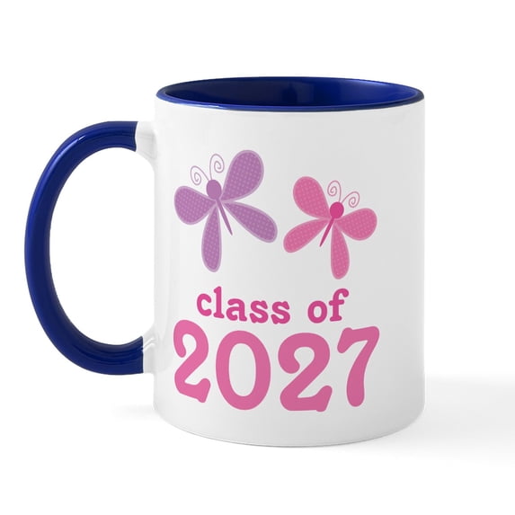 CafePress - Class Of 2027 Girls Graduation Mug - 11 oz Ceramic Mug - Novelty Coffee Tea Cup