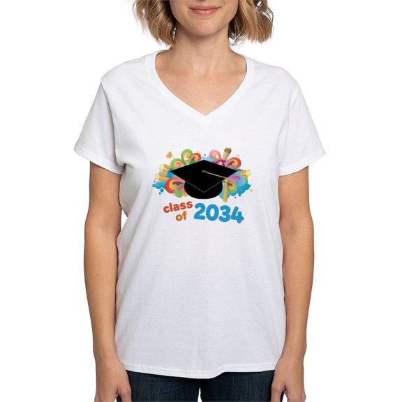 CafePress - Class Of 2034 Future Graduate T Shirt - Womens Cotton V-Neck T-shirt