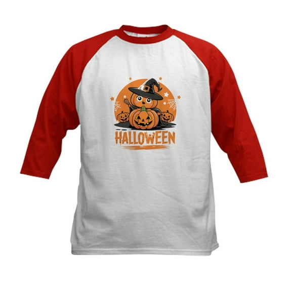 CafePress - Classic Pumpkin Spookiness Kids Baseball T Shirt - Kids Cotton Baseball Jersey, 3/4 Sleeve Shirt