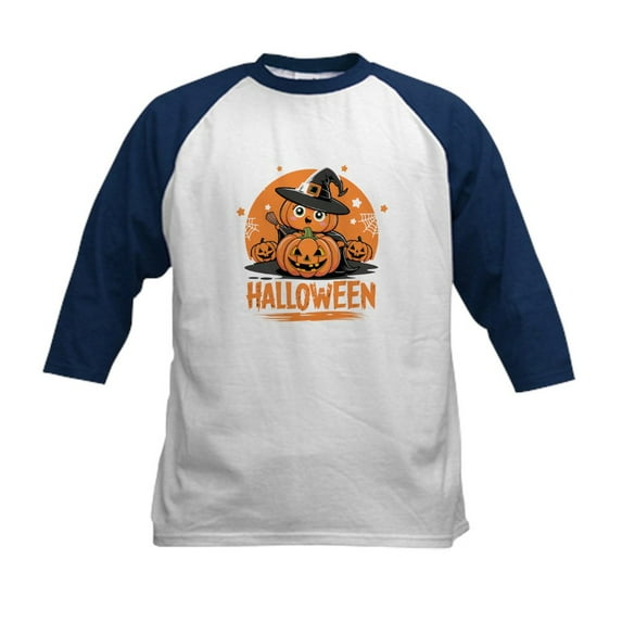 CafePress - Classic Pumpkin Spookiness Kids Baseball T Shirt - Kids Cotton Baseball Jersey, 3/4 Sleeve Shirt
