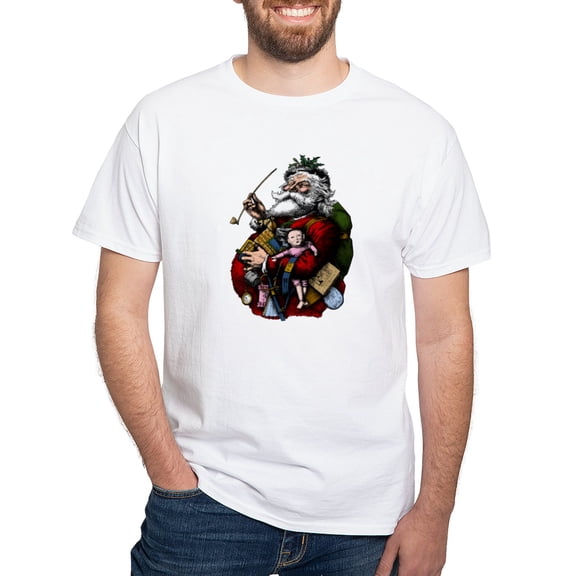 CafePress - Classic Santa T Shirt - Men's White Classic Cotton T-Shirts