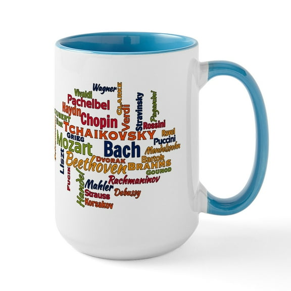 CafePress - Classical Composers Word Cloud Mugs - 15 oz Ceramic Large White Novelty Mug