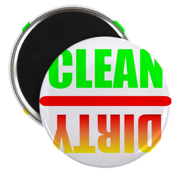 CafePress - Clean Dirty On Black - 2.25" Round Magnet, Refrigerator Magnet, Button Magnet Style