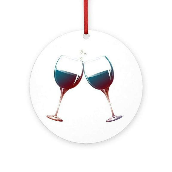 CafePress - Clinking Wine Glasses - Round Wood Ornament 4"