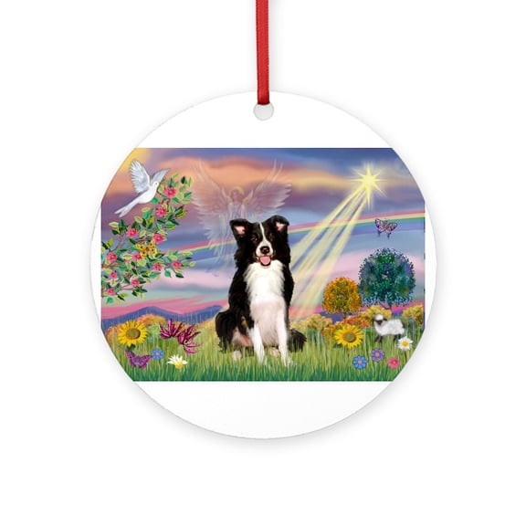 CafePress - Cloud Angel /Border Collie -  Round Wood Ornament 4"