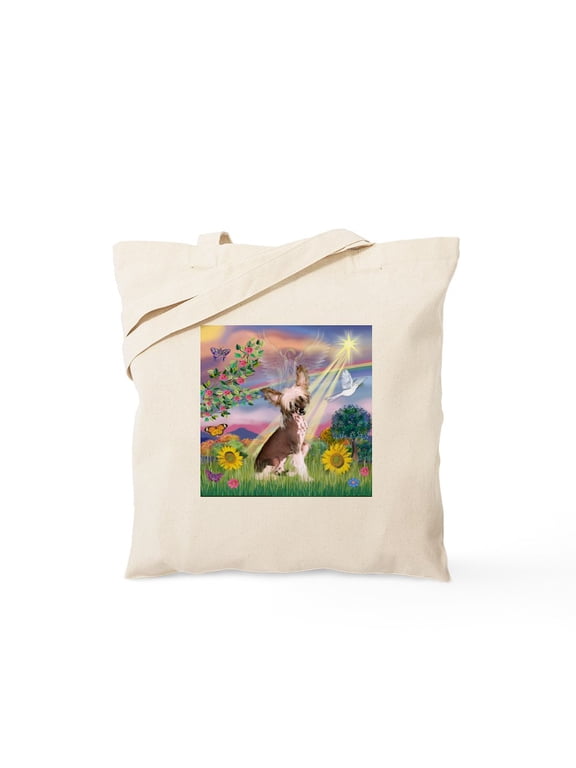- Cloud Angel/Chinese Crested Tote Bag - Unisex Canvas Tote Bag, Beige, 1-Piece