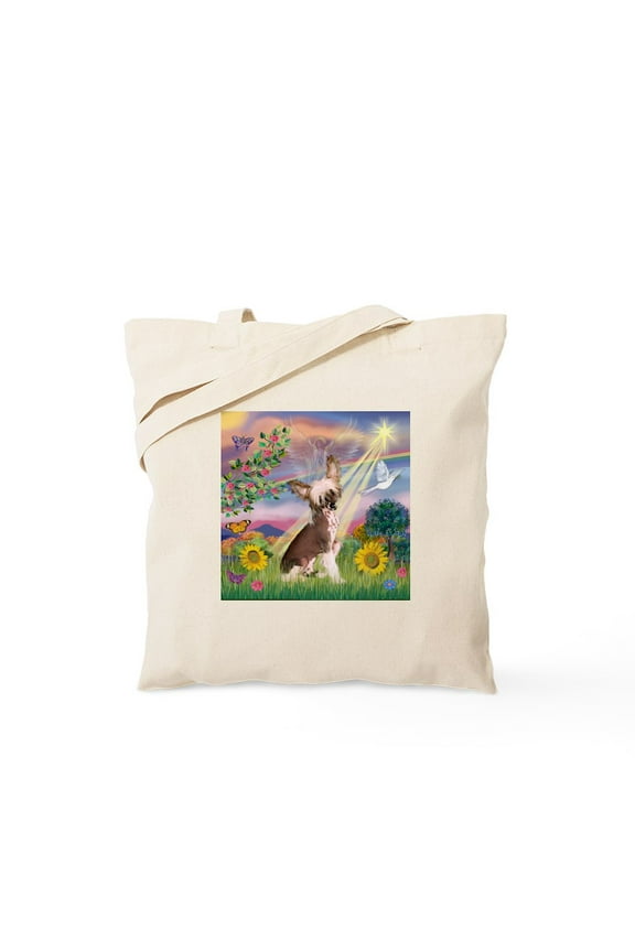 - Cloud Angel/Chinese Crested Tote Bag - Unisex Canvas Tote Bag, Beige, 1-Piece