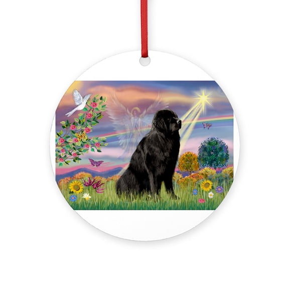 CafePress - Cloud Angel & Newfie -  Round Wood Ornament 4"