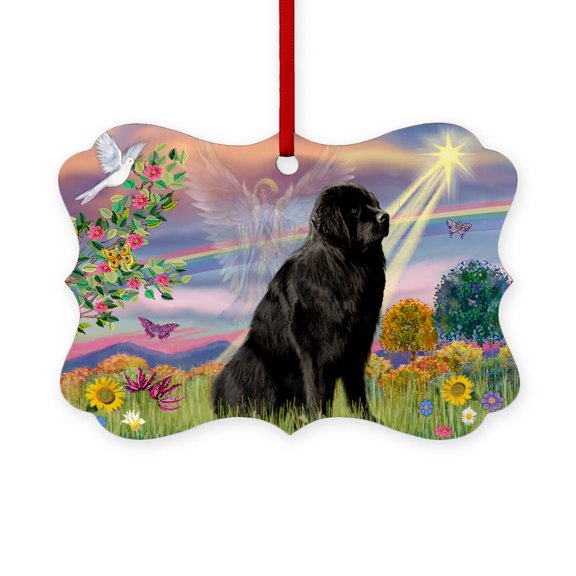 CafePress - Cloud Angel & Newfie - Scroll Ornament