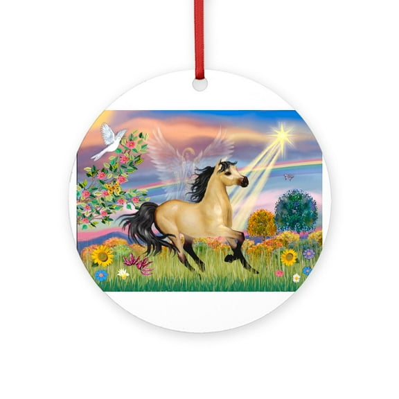 CafePress - Cloud Star & Buckskin Horse -  Round Wood Ornament 4"