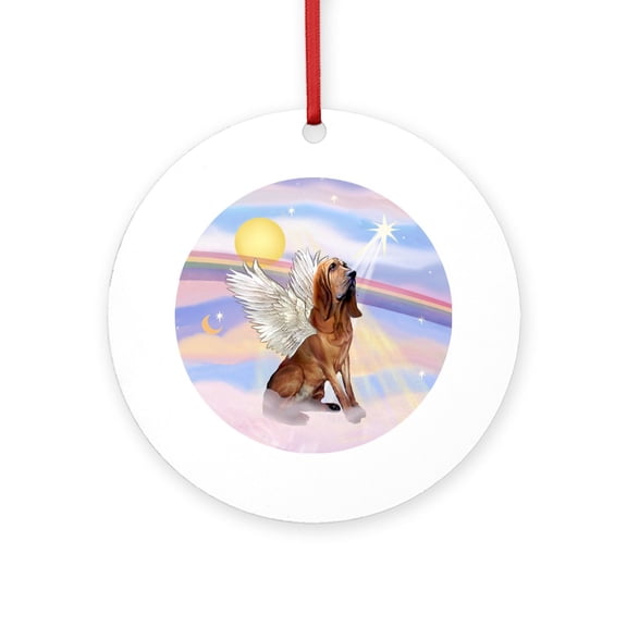 CafePress - Clouds Bloodhound Angel -  Round Wood Ornament 4"