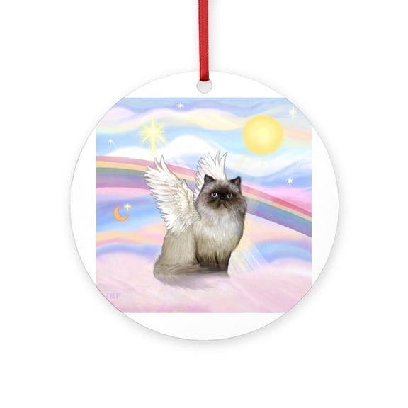 CafePress - Clouds / Himalayan Cat -  Round Wood Ornament 4"