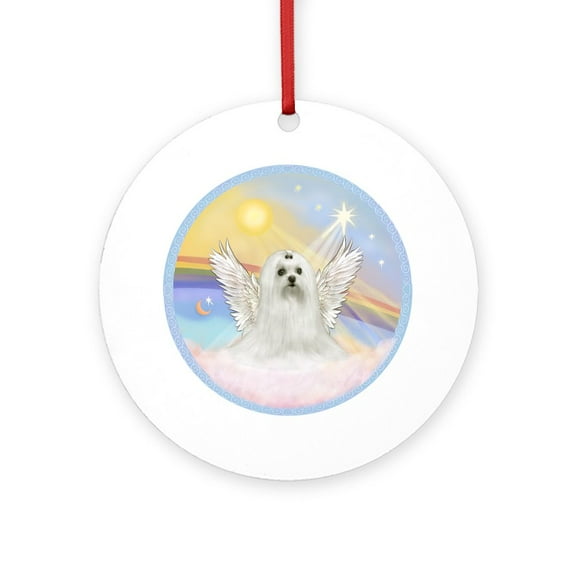 CafePress - Clouds Maltese Angel Dog - Round Wood Ornament 4"
