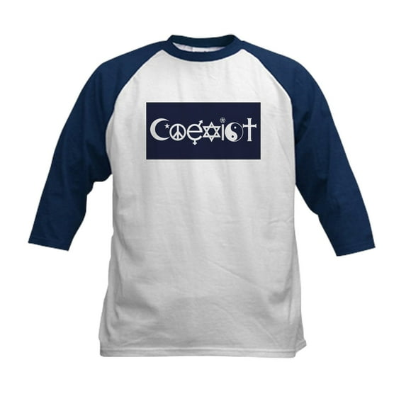 CafePress - Coexist Baseball Jersey - Kids Cotton Baseball Jersey, 3/4 Sleeve Shirt
