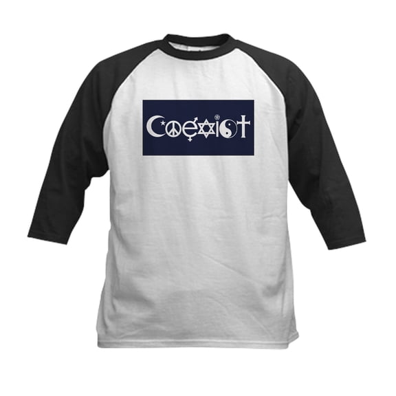 CafePress - Coexist Baseball Jersey - Kids Cotton Baseball Jersey, 3/4 Sleeve Shirt