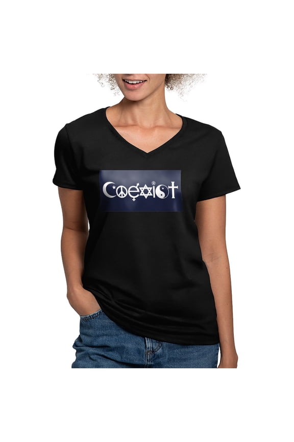 - Coexist T Shirt - Women's V-Neck Dark T-Shirt