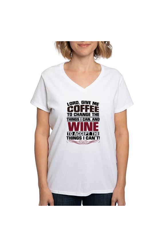 - Coffee And Wine Women's V Neck T Shirt - Womens Cotton V-Neck T-shirt