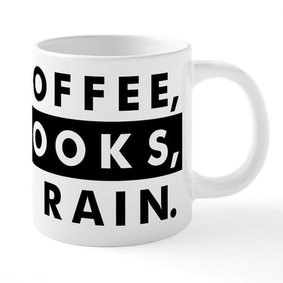 CafePress - Coffee Books & Rain - 20 Oz White Ceramic Mega Mug