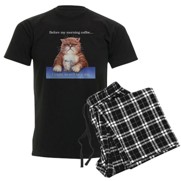 CafePress - Coffee Cat Men's Dark Pajamas - Men's Dark Loose Fit Cotton Pajama Set