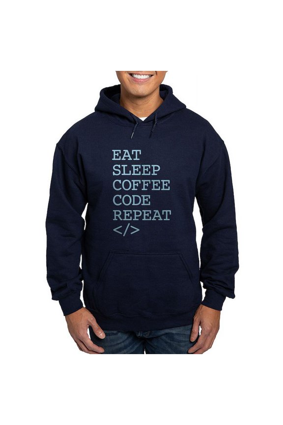 - Coffee Code Repeat Hoodie (Dark) - Pullover Hoodie, Classic, Comfortable Hooded Sweatshirt