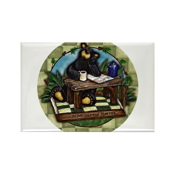 CafePress - Coffee Drinking Bear - Rectangle Magnet, 2"x3" Refrigerator Magnet