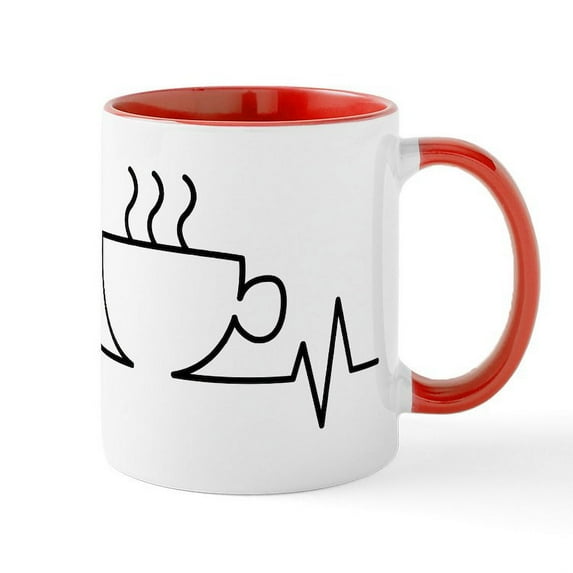 CafePress - Coffee Heartbeat - 11 oz Ceramic Mug - Novelty Coffee Tea Cup