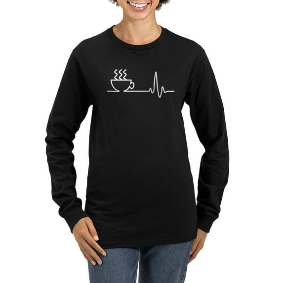 CafePress - Coffee Heartbeat Long Sleeve T Shirt - Women's Long Sleeve Graphic Tee Casual Fit
