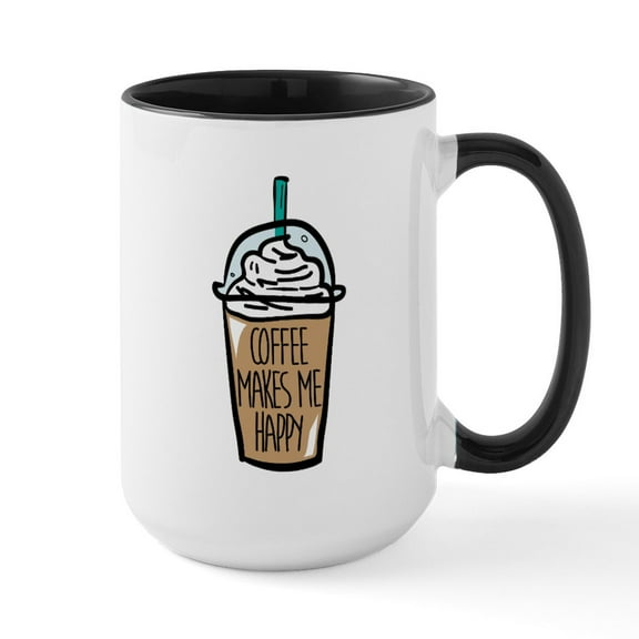 CafePress - Coffee Makes Me Happy Large Mug - 15 oz Ceramic Large White Novelty Mug