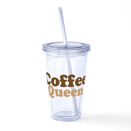 CafePress - Coffee Queen - 16 Ounce Classic Clear Insulated Double Wall Tumbler Cup with Lid Straw , Reusable