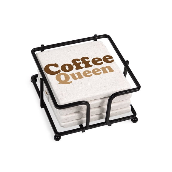CafePress - Coffee Queen - Tile Coaster, Drink Coaster Set of 4 w/ holder