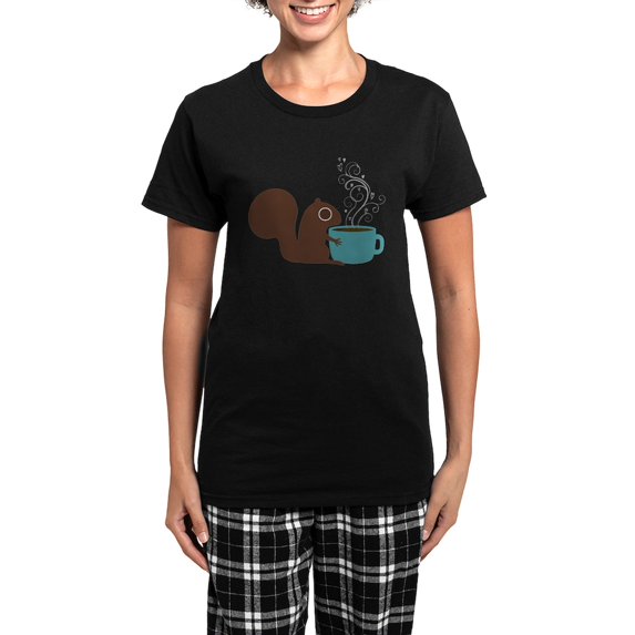CafePress - Coffee Squirrel Pajamas - Women's Short Sleeve Print T-Shirt and Pants Dark Cotton Pajama Set
