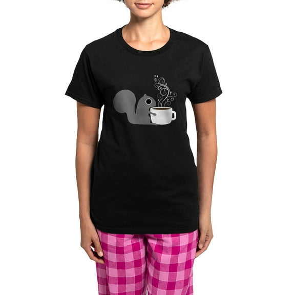 CafePress - Coffee Squirrel Women's Dark Pajamas - Women's Short Sleeve Print T-Shirt and Pants Dark Cotton Pajama Set