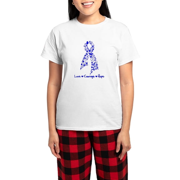 CafePress - Colon Cancer Love Courage Women's Light Pajamas - Women's Short Sleeve Print T-Shirt and Pants Light Cotton Pajama Set
