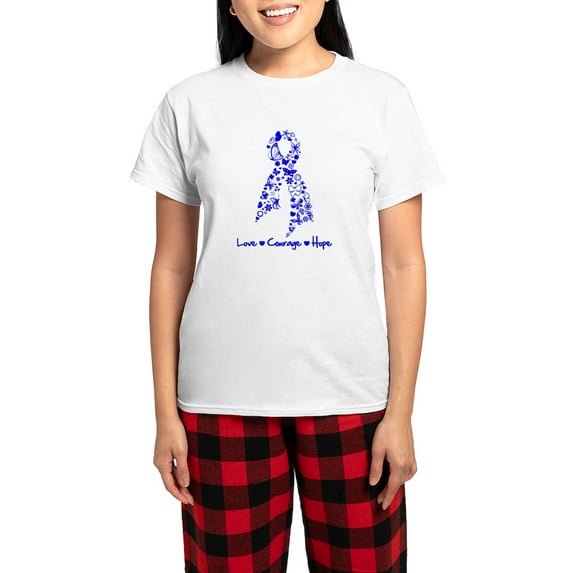 CafePress - Colon Cancer Love Courage Women's Light Pajamas - Women's Short Sleeve Print T-Shirt and Pants Light Cotton Pajama Set