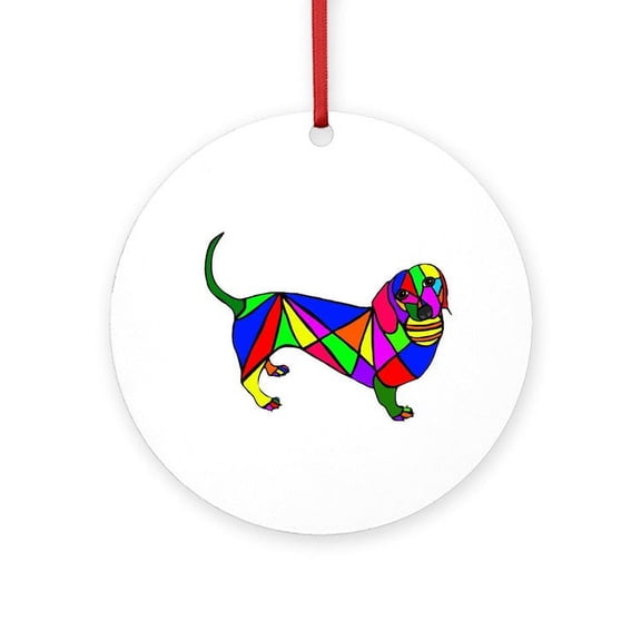 CafePress - Colored Doxie & Ball - Round Wood Ornament 4"