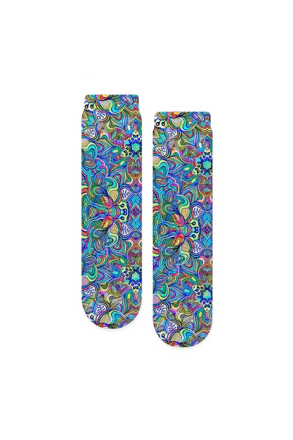 - Colorful Abstract Psychedelic Swirls - Unisex Novelty Printed Crew Adult Socks