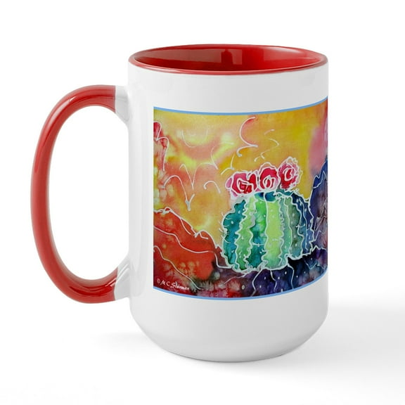CafePress - Colorful, Cactus Large Mug - 15 oz Ceramic Large White Novelty Mug