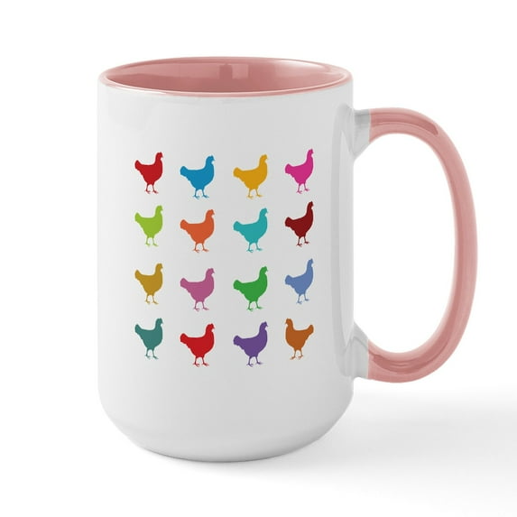 CafePress - Colorful Chickens Ceramic Mug - 15 oz Ceramic Large White Novelty Mug