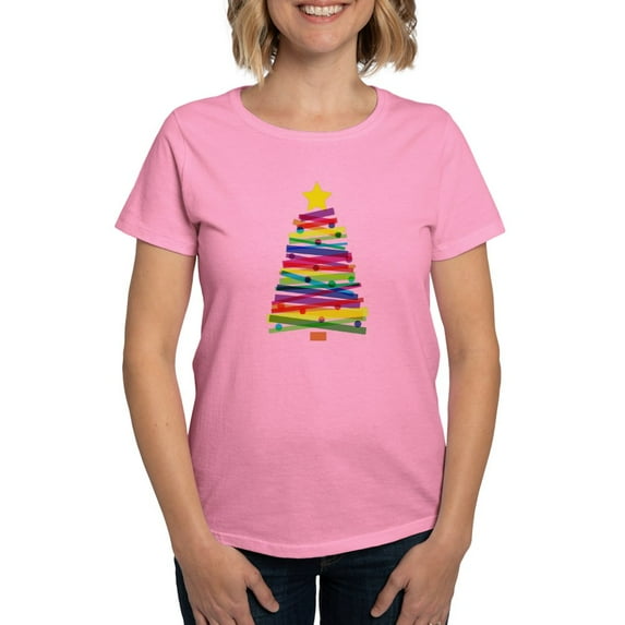 CafePress - Colorful Christmas Tree T Shirt - Women's Traditional Fit Dark T-Shirt